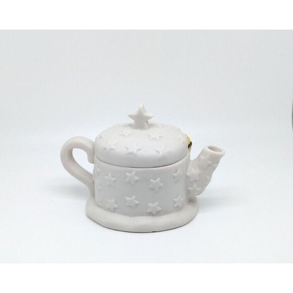 Hallmark Houston Harvest Teapot Praying Angels Stars Lid Ceramic White 3.5" VTG - Picture 3 of 9